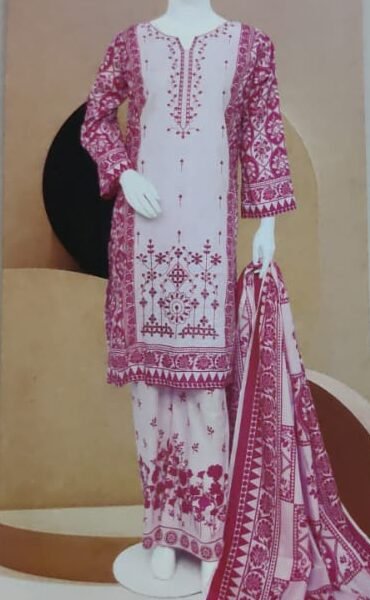 3 PEICE PRINTED COTTON SHIRT BORING DAMAN EMBROIDERED