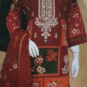 3 PEICE PRINTED COTTON SHIRT BORING DAMAN EMBROIDERED